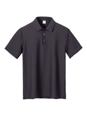 Dark Gray textured pique polo shirt with a refined collar and two-button placket.