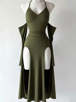 glam bodycon dress in Black with halter