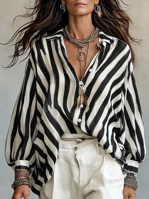 Blue Stripes loose button-up shirt with collared