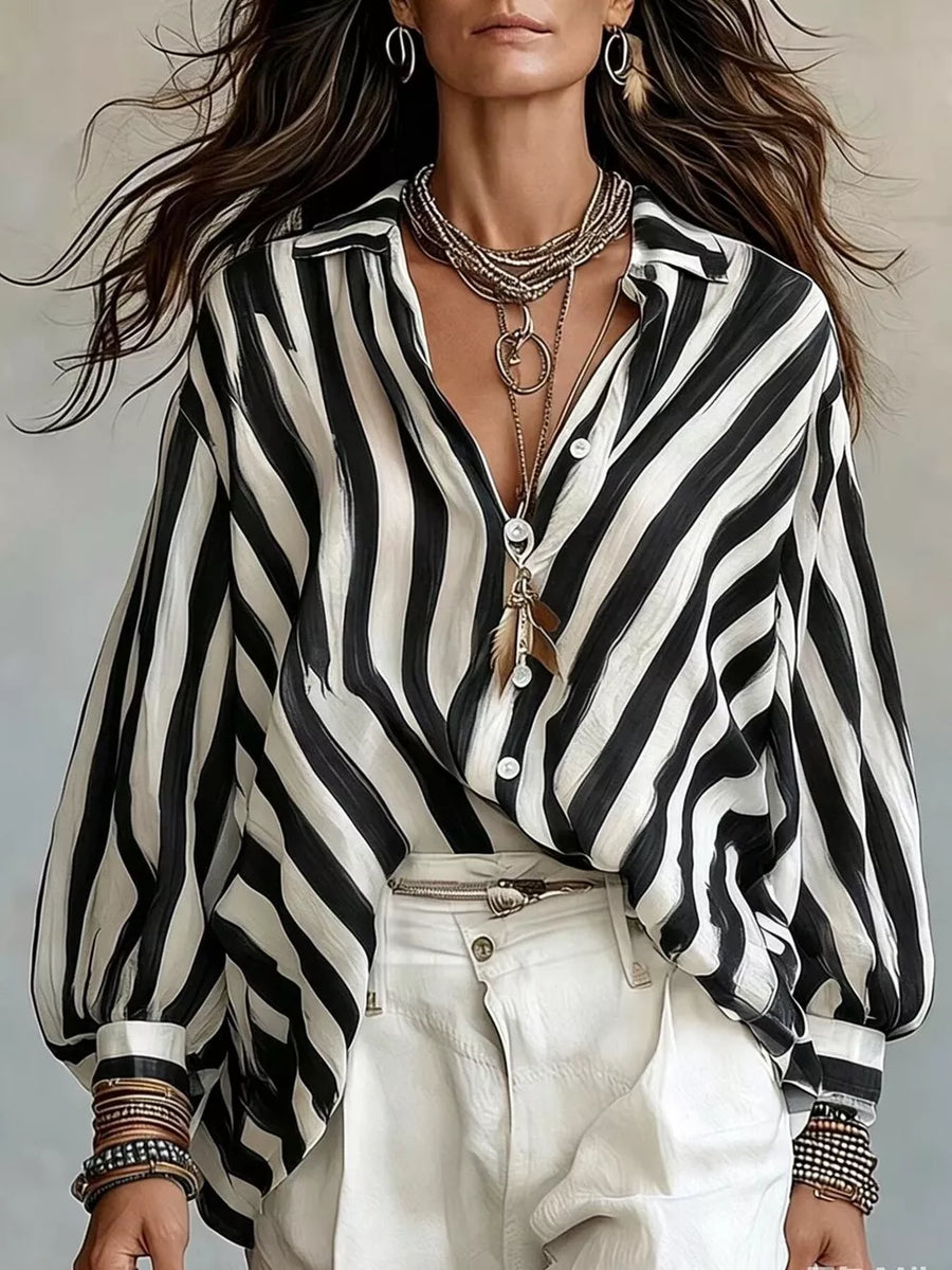 Blue Stripes loose button-up shirt with collared