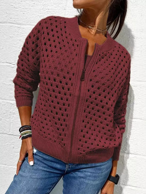 cardigan in Khaki with zipper and hip-length