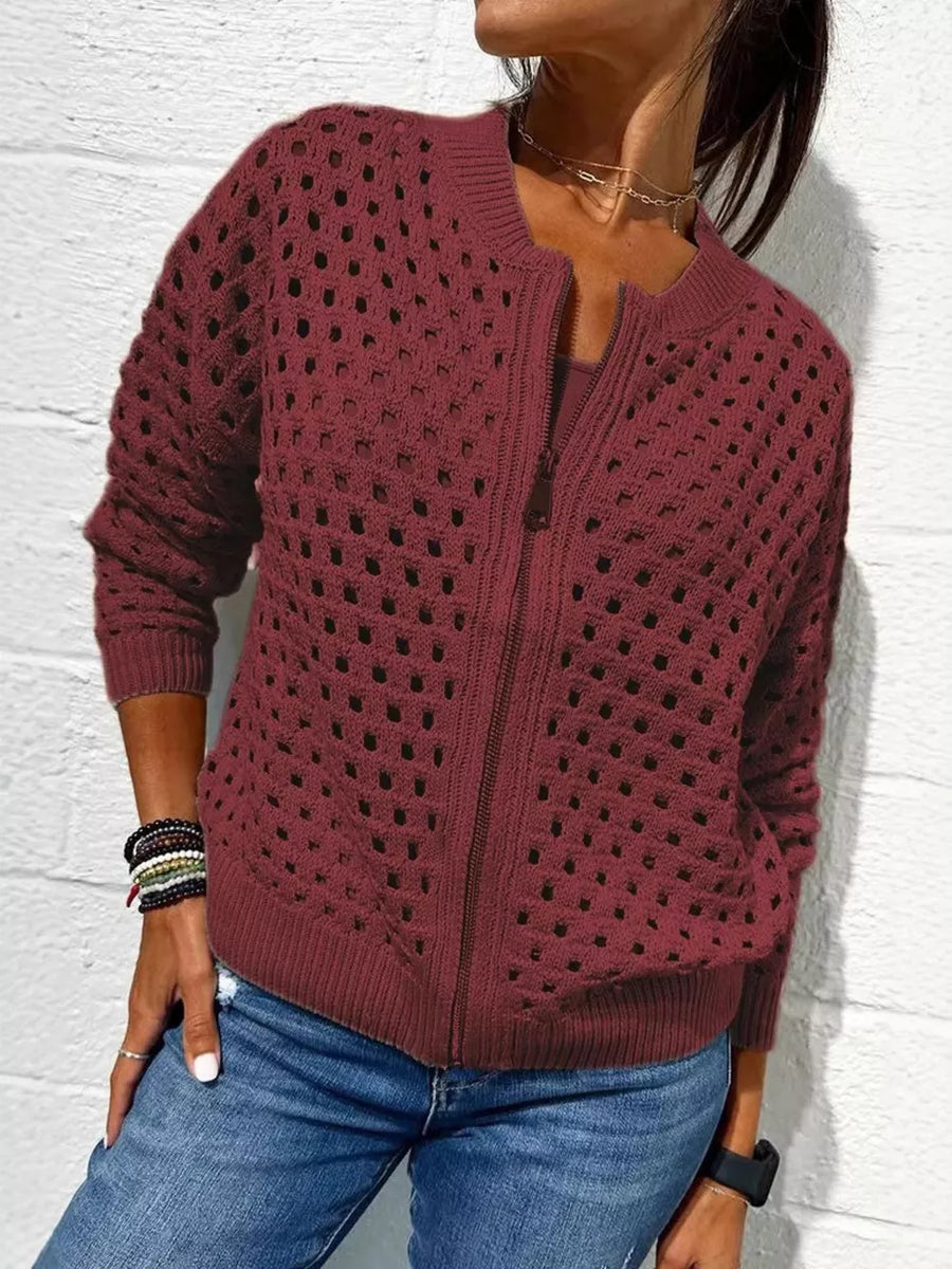 cardigan in Khaki with zipper and hip-length