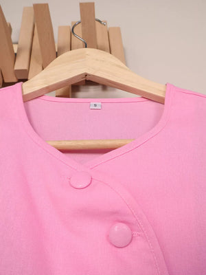 skirt set in blush pink with round neck and cap sleeve