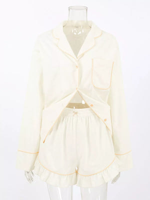 Beige relaxed pajama set with collared