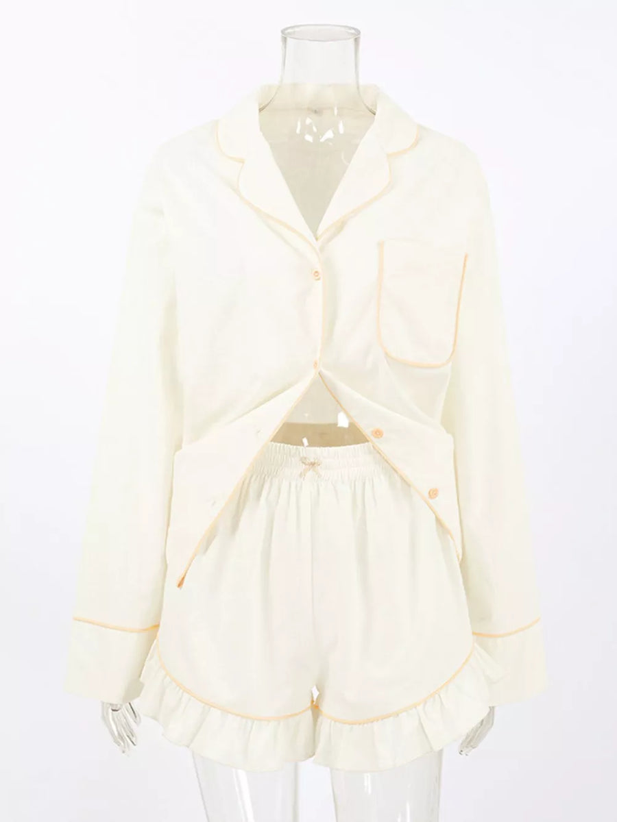 Beige relaxed pajama set with collared