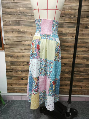 maxi skirt featuring patchwork in white with 100% polyester Care instructions: Machine wash cold texture