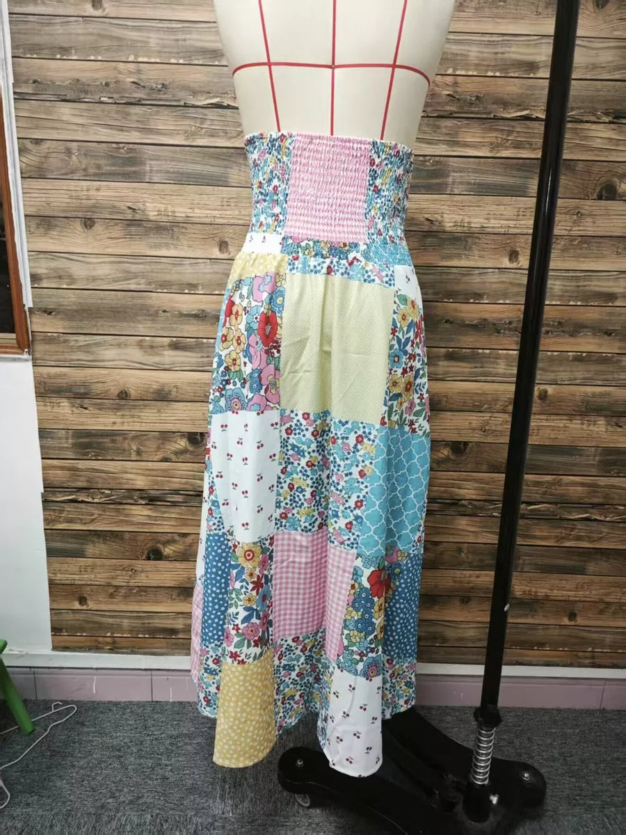 maxi skirt featuring patchwork in white with 100% polyester Care instructions: Machine wash cold texture