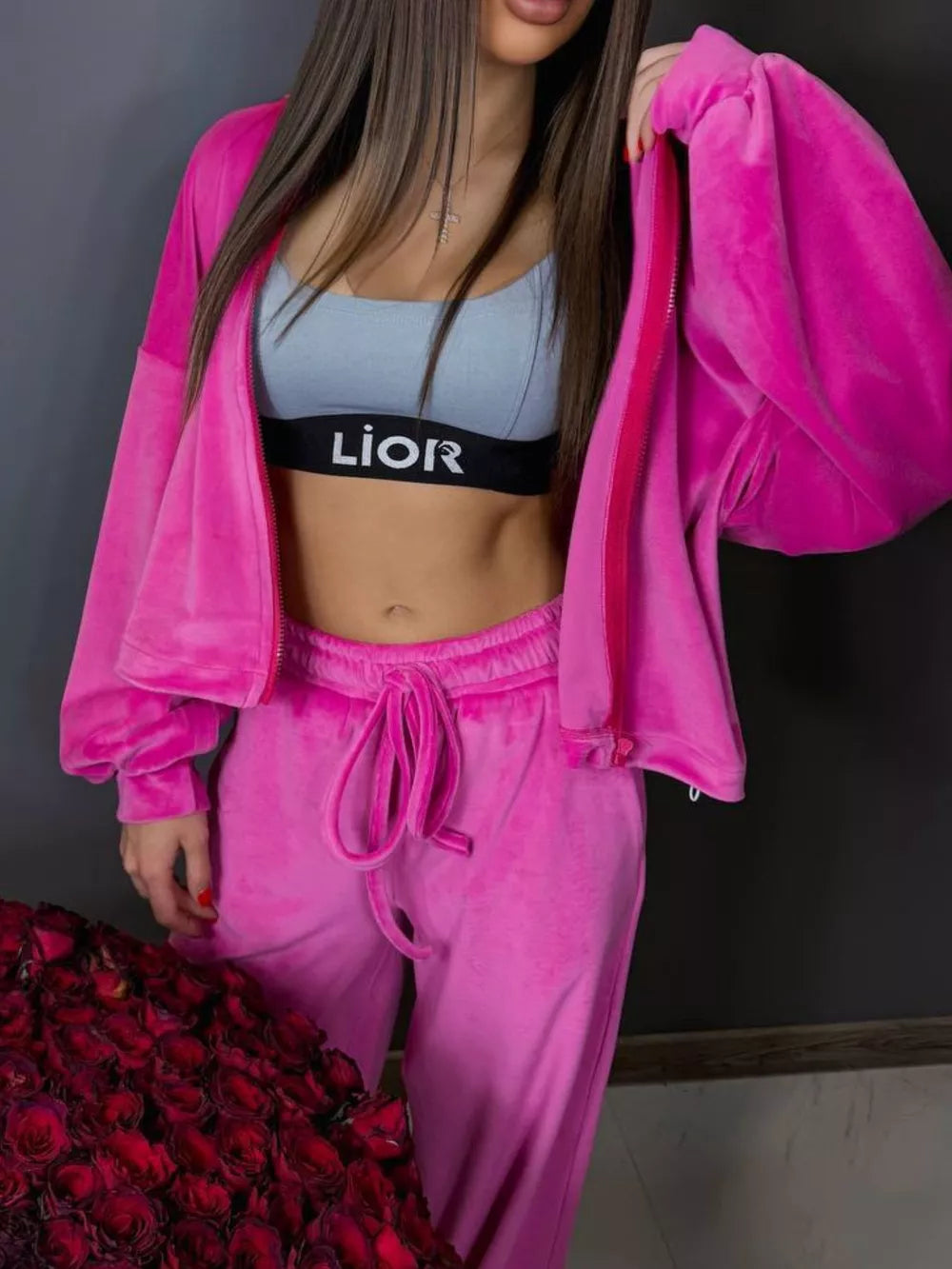 Black Zip Up Cropped Outerwear And Pants Set