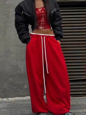 sweatpants in red with drawstring and full-length