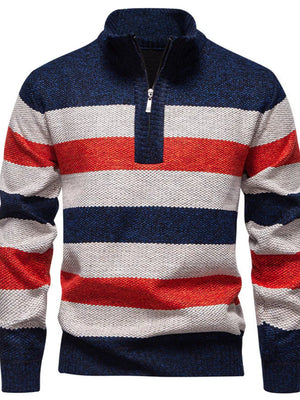 Moss with Men's Plus Size Striped Quarter-zip Sweater