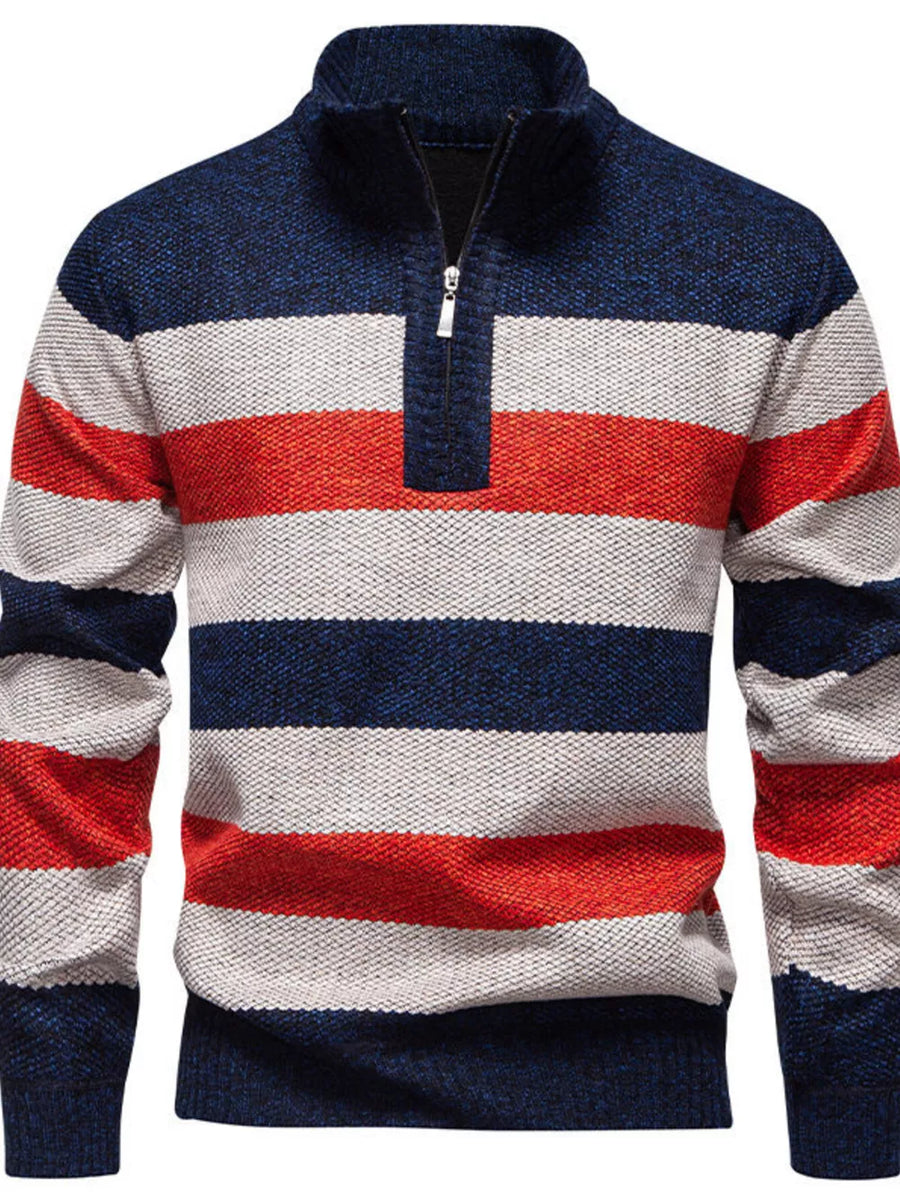Moss with Men's Plus Size Striped Quarter-zip Sweater
