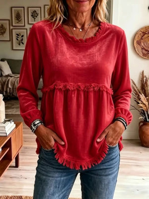 blouse in Black with round neck and long sleeve