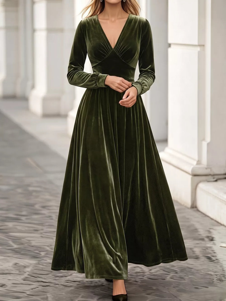 100% polyester Care instructions: Machine wash cold maxi dress in olive green with A-line silhouette