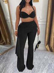 Brown Halter Neck Top And Flare Pants Set