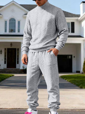 Khaki lounge set featuring cable-knit and cable knit