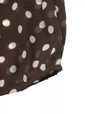 Polka Dot Mock Neck Long Sleeve Blouse in Coffee Brown