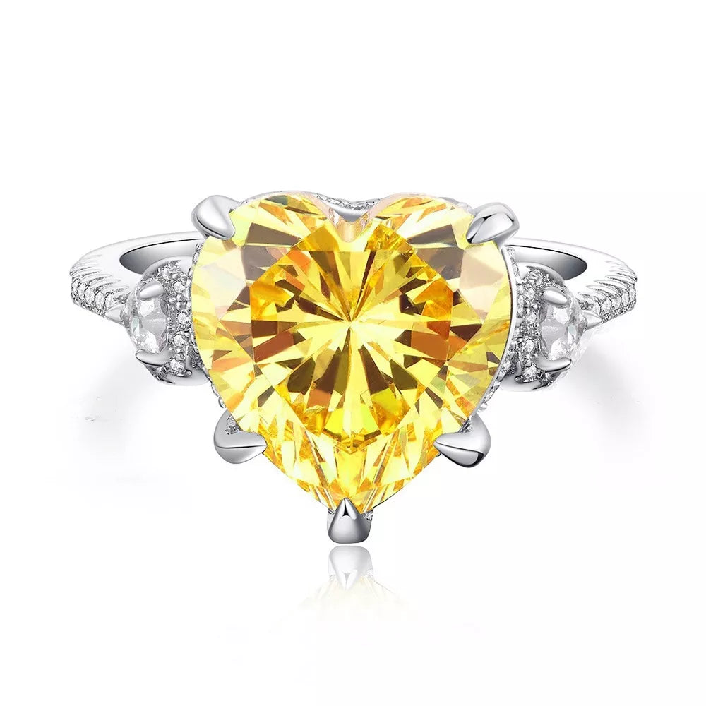 925 Sterling Silver Zircon Heart Ring in Yellow with heart-shaped stone