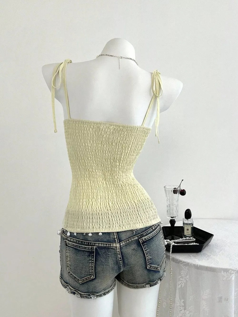 romantic camisole in light yellow with square neck
