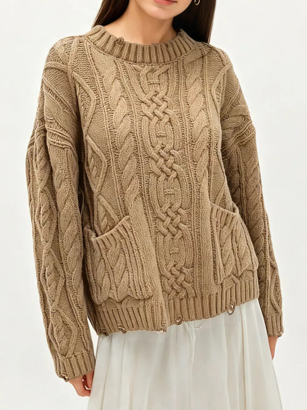 pullover sweater in emerald green with cable knit and cable knit