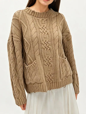 pullover sweater in emerald green with cable knit and cable knit