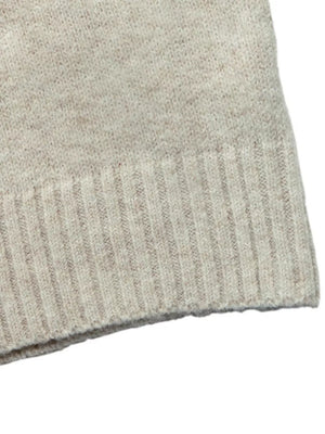 pullover sweater in oatmeal with contrast trim and hip-length