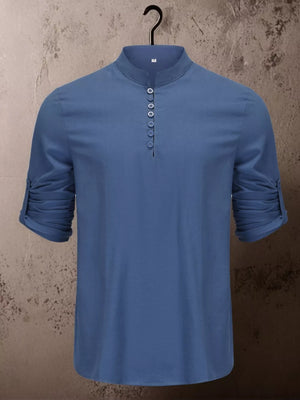 classic button-up shirt in Khaki with mandarin collar