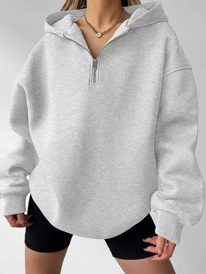 Oversized Quarter-zip Hoodie in red with hooded