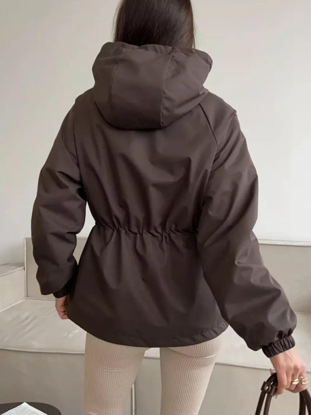 athleisure windbreaker in Brown with hooded