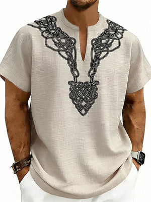 Pink Men's Notched Printed Short Sleeve Shirt Plus Size