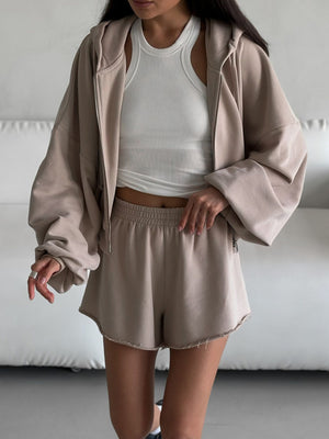 Khaki oversized lounge set with hooded