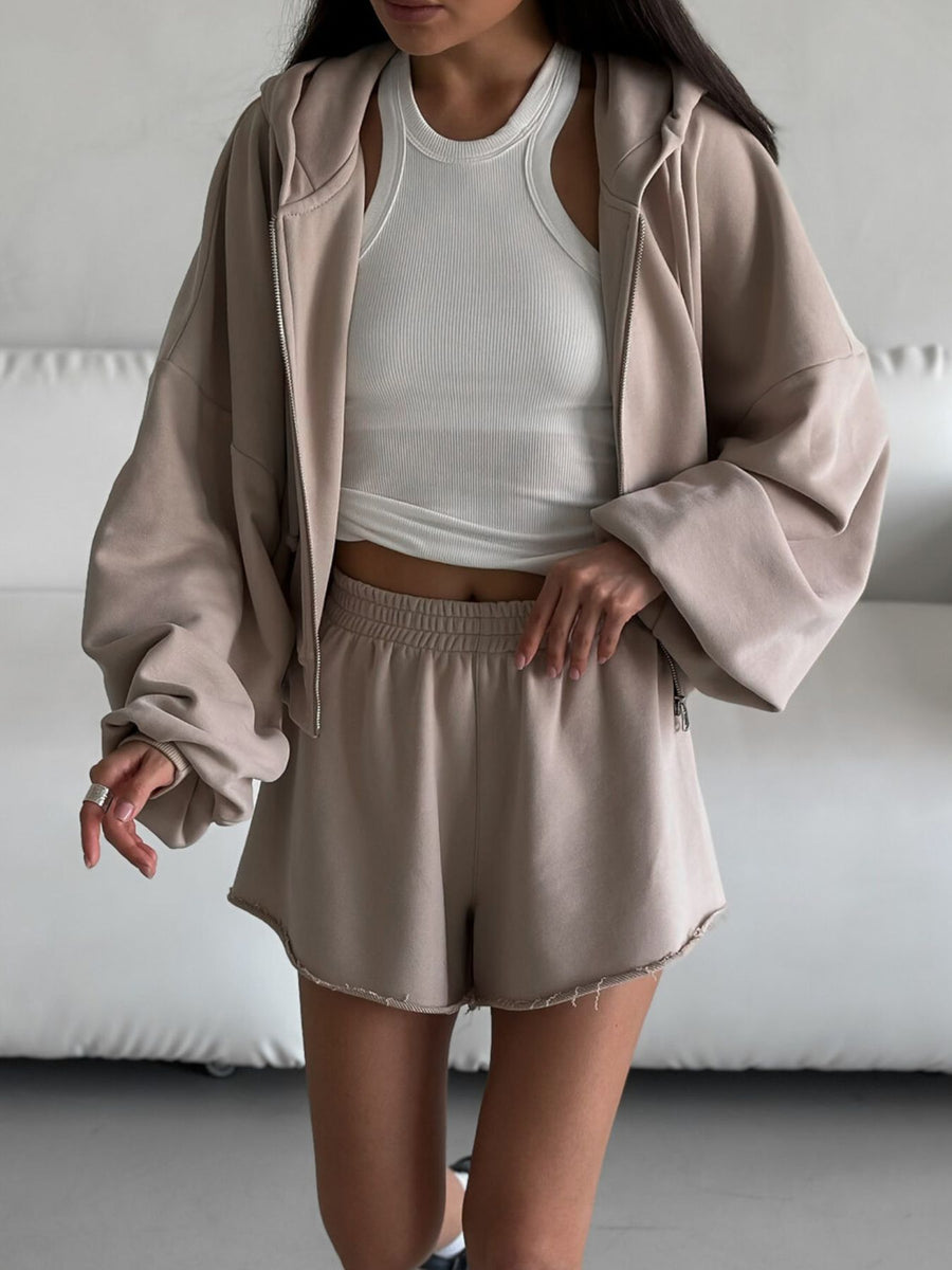 Khaki oversized lounge set with hooded