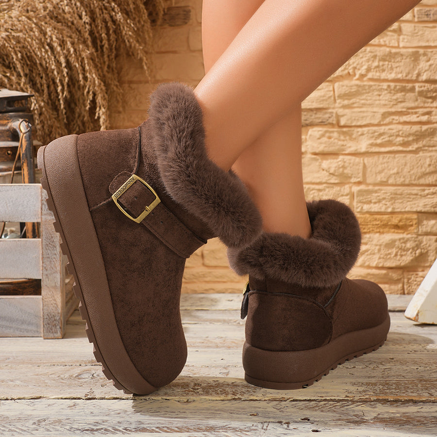 boots in Khaki with faux fur lining and ankle-length