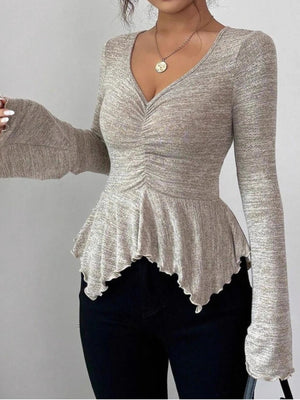 Light Green peplum top with ruffled and bell sleeve