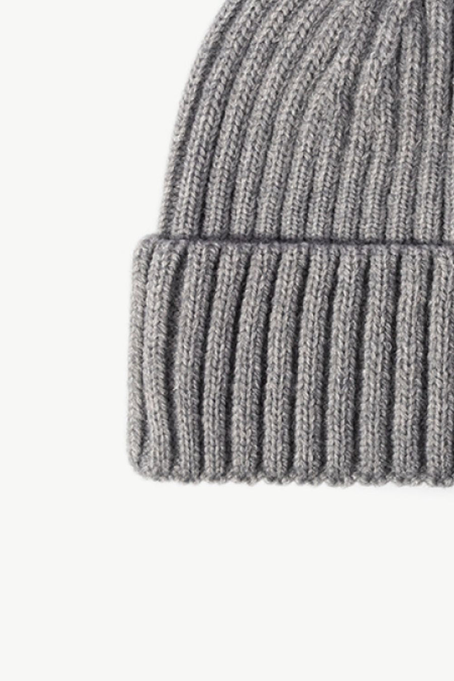Gray chunky ribbed knit beanie with acrylic material