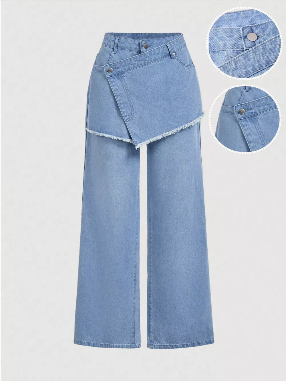 wide-leg jeans in light blue featuring buttoned and flared fit