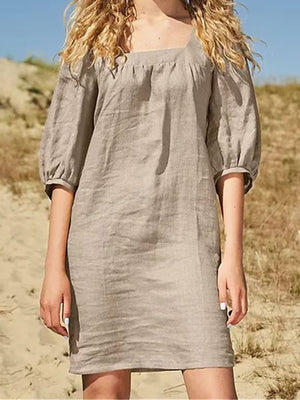 cottagecore mini dress in White with square neck