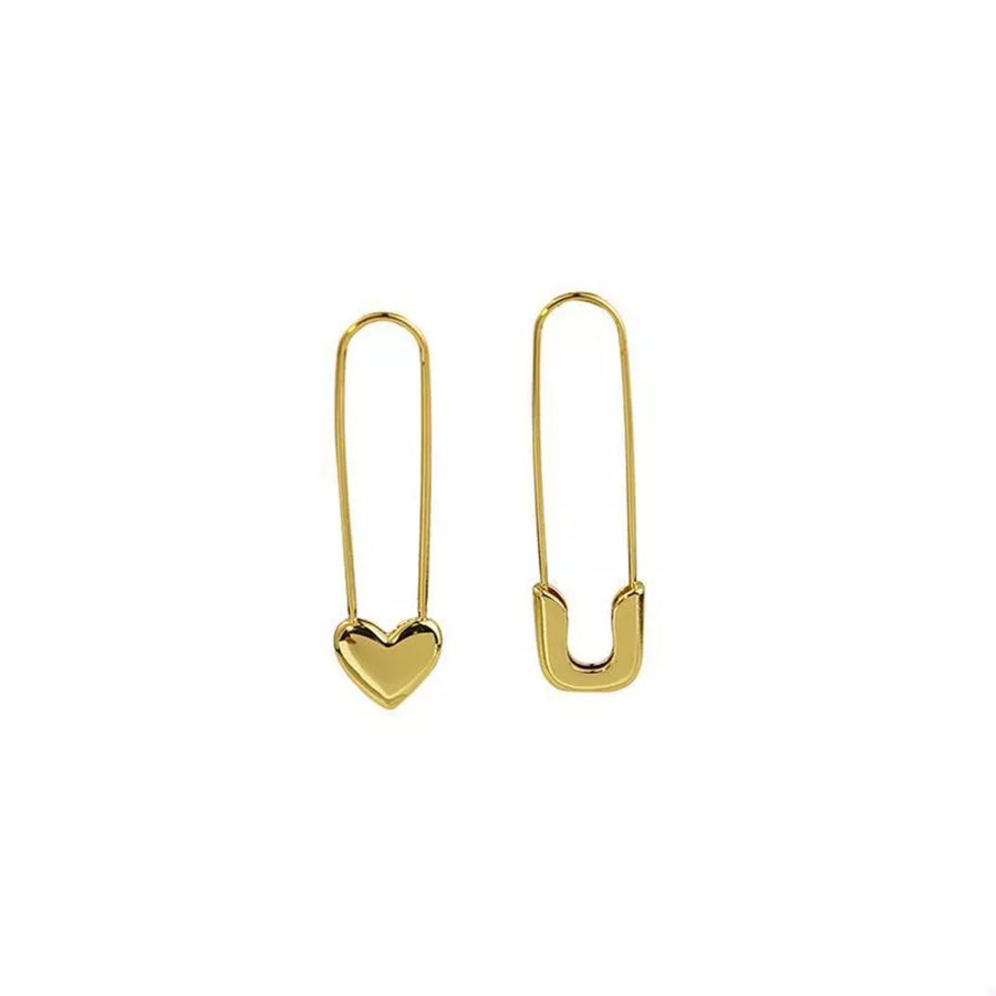 18k Gold-plated Alloy Heart Safety Pin Drop Earrings in gold with heart charm