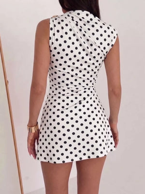Black with Ruched Asymmetrical Sleeveless Mini Dress