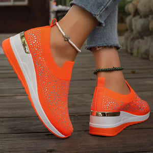 Sky Blue sneakers with slip-on and rhinestone-embellished