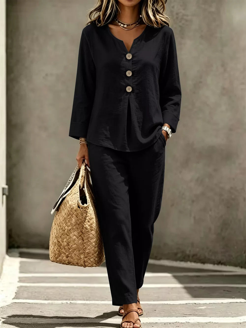 Light Blue matching set with pockets and long sleeve