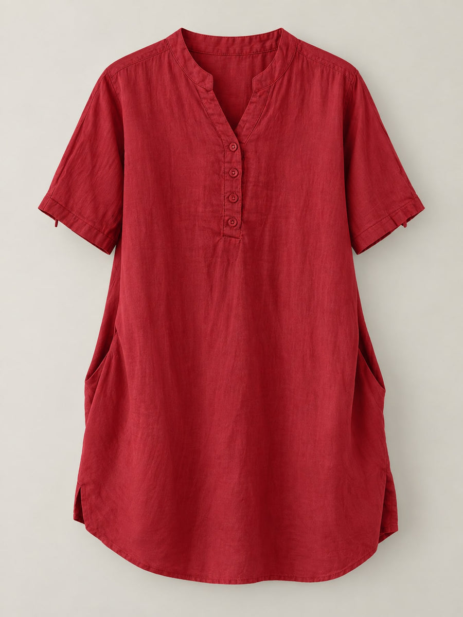 Cotton-linen blend with at least 95% cotton blouse in Navy Blue with oversized silhouette