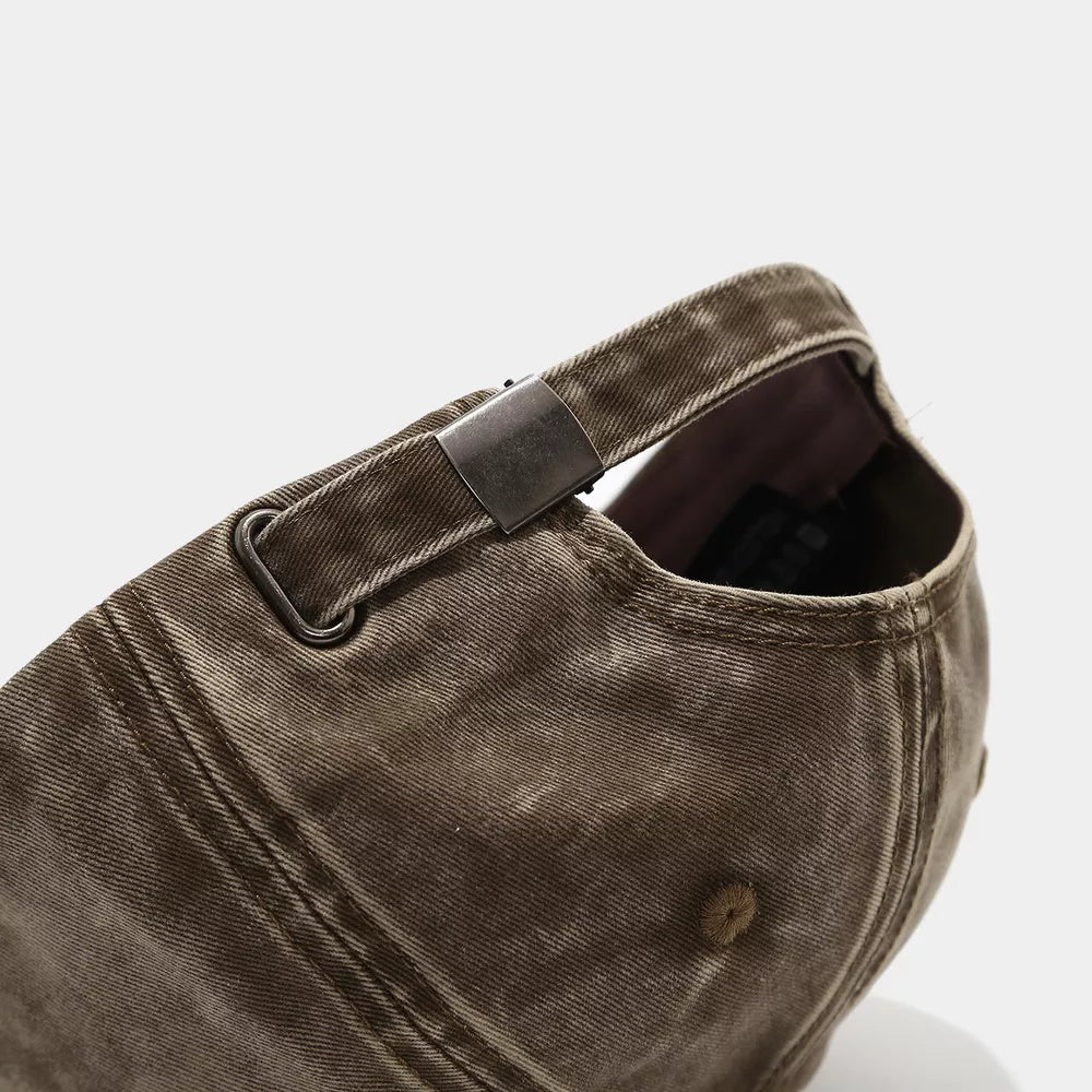 Distressed Washed Cotton Baseball Cap in Black with distressed