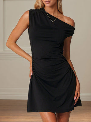mini dress in black featuring ruched and bodycon fit