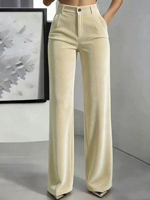 wide-leg pants in cream featuring buttoned and wide-leg fit