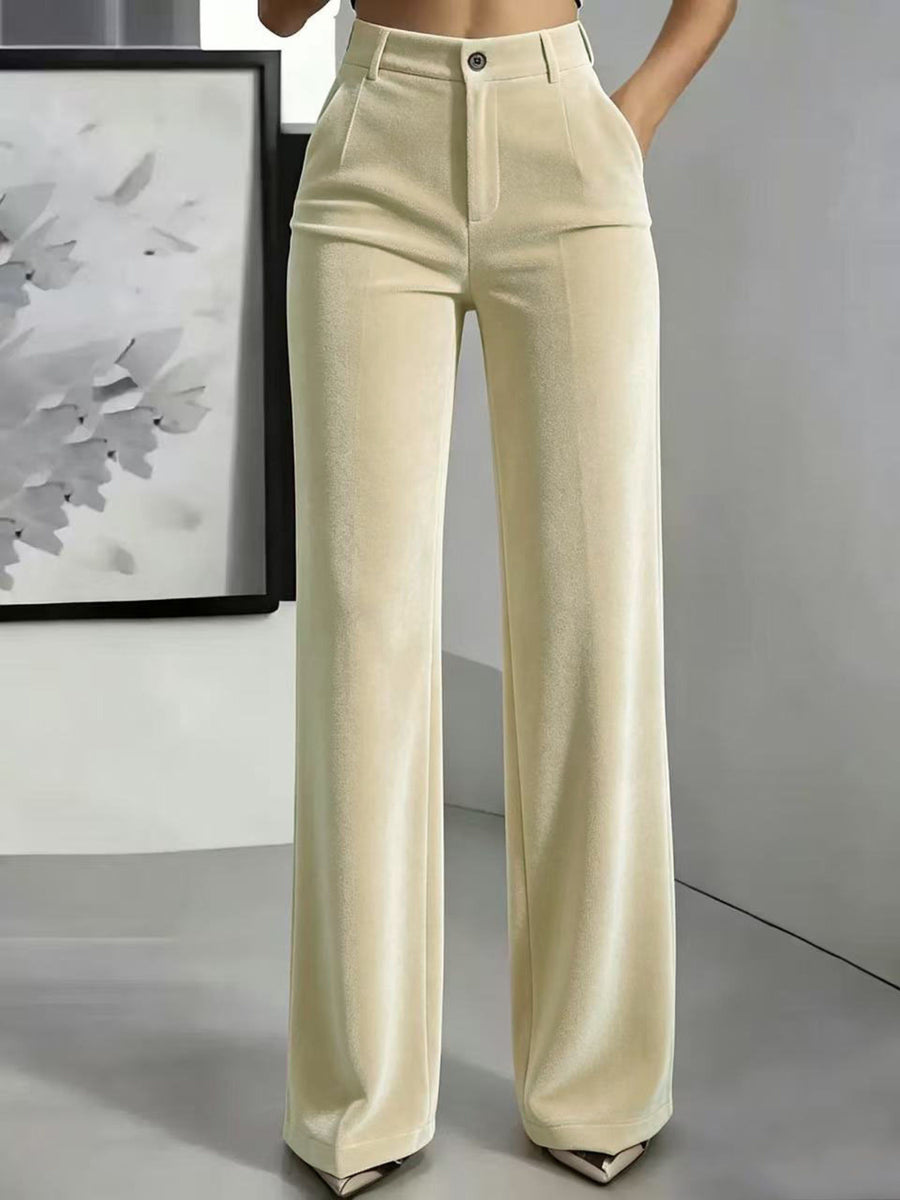 wide-leg pants in cream featuring buttoned and wide-leg fit