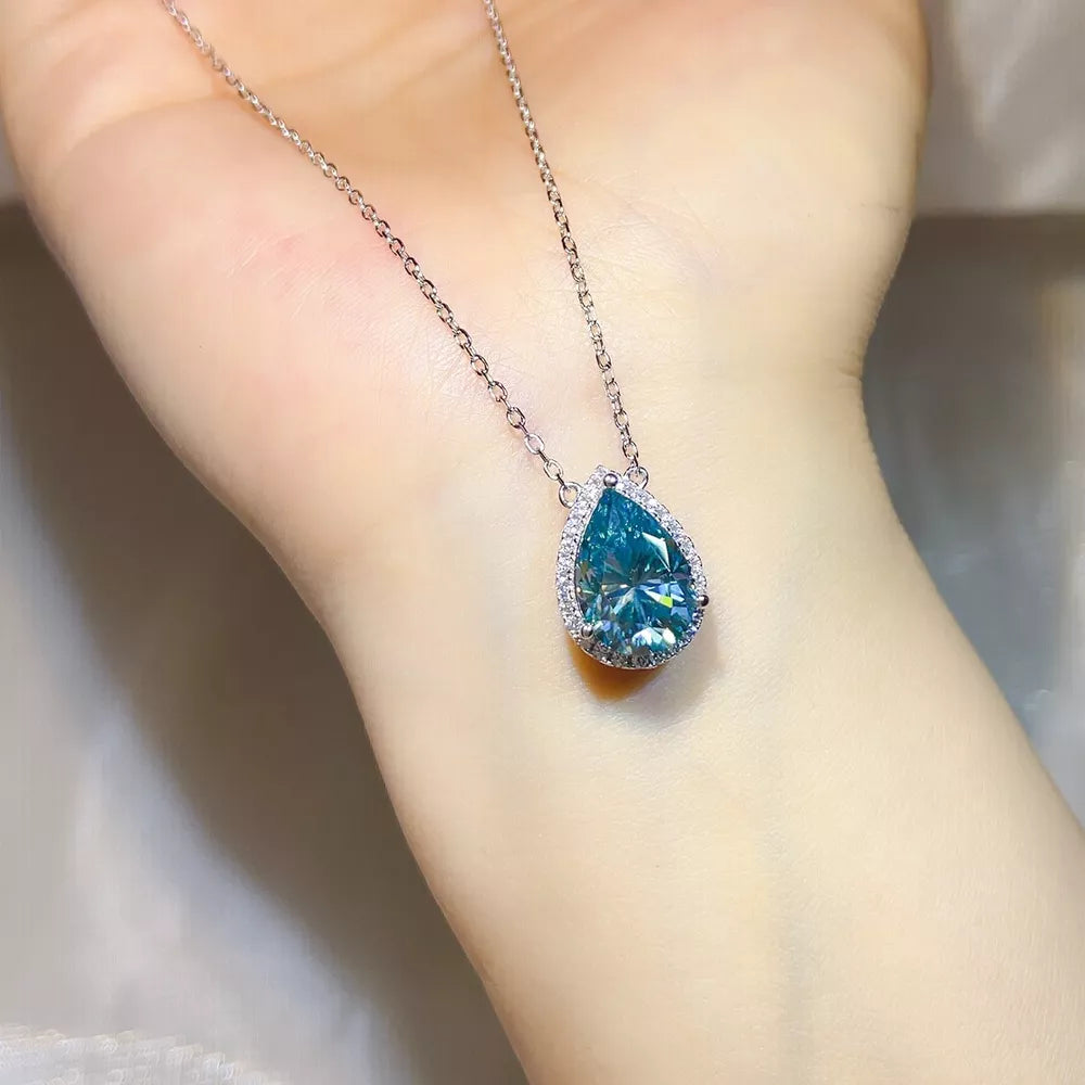 5 Carat Sterling Silver Teardrop Moissanite Necklace in this colorway