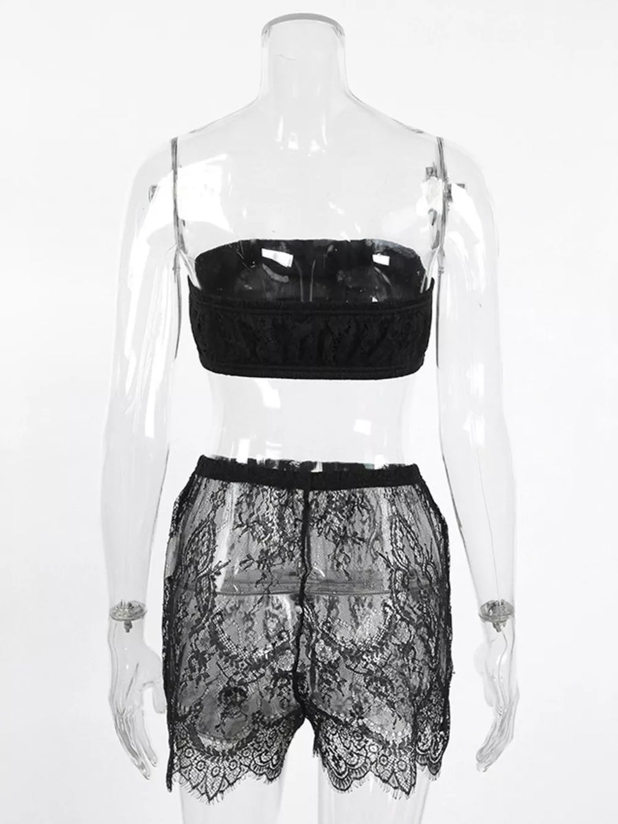 lounge set in Black with lace and mini