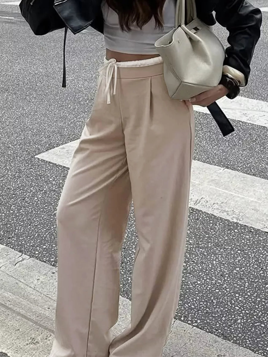 Wide-leg Pants With Drawstring Waist in Khaki