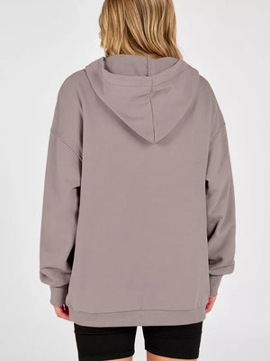 pullover hoodie in Khaki with dropped shoulder and hip-length