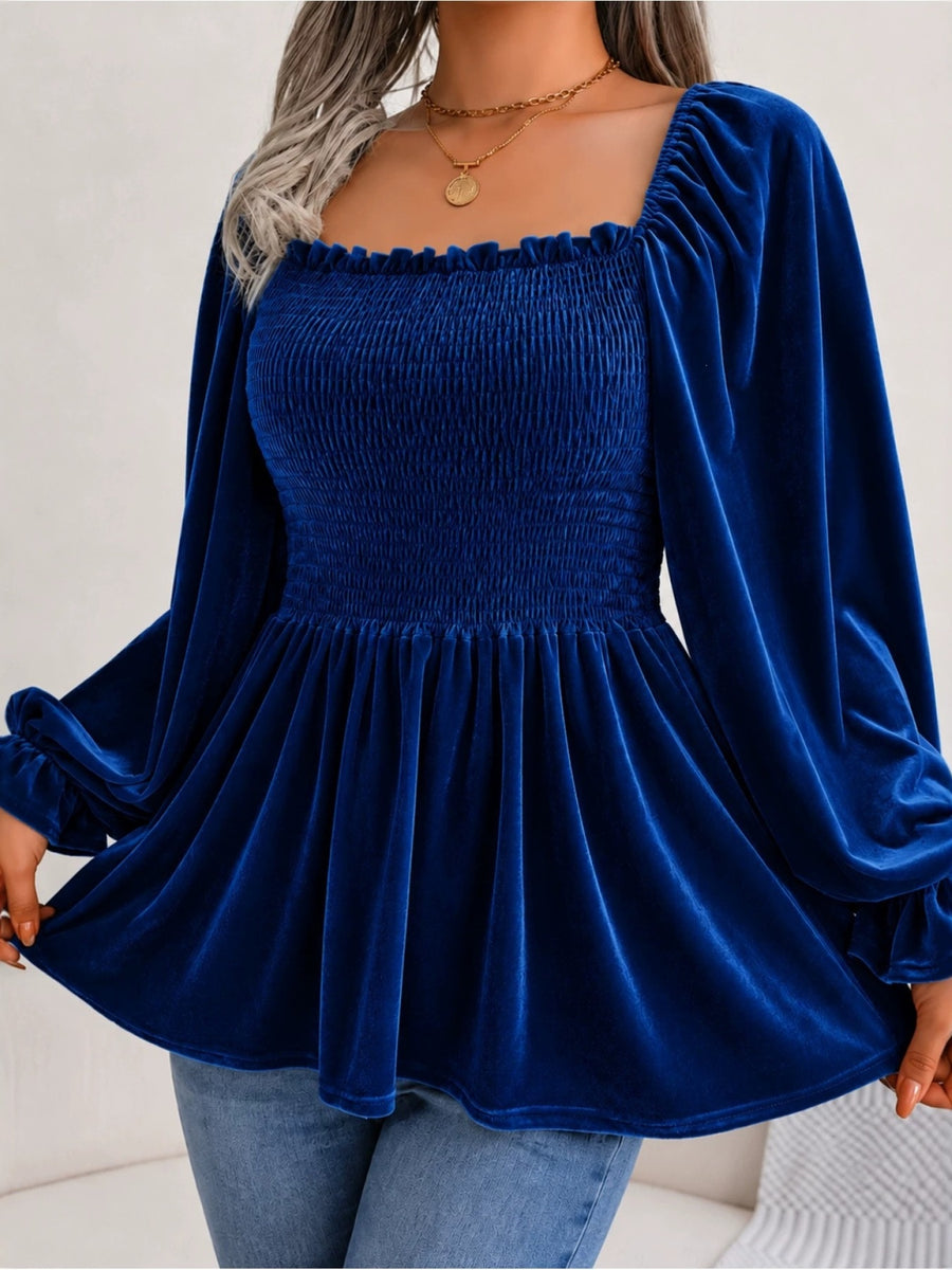 peplum top in Black Forest with ruffled and hip-length